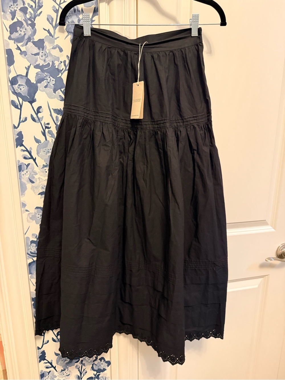 NWT Doen Sebastian Black Eyelet Trimmed Skirt - Sz XS